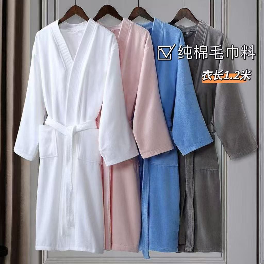 Pure Cotton Terry Material Bathrobe Unisex Sleepwear, Premium Hotel All-Season Thick Long Absorbent Quick-Dry