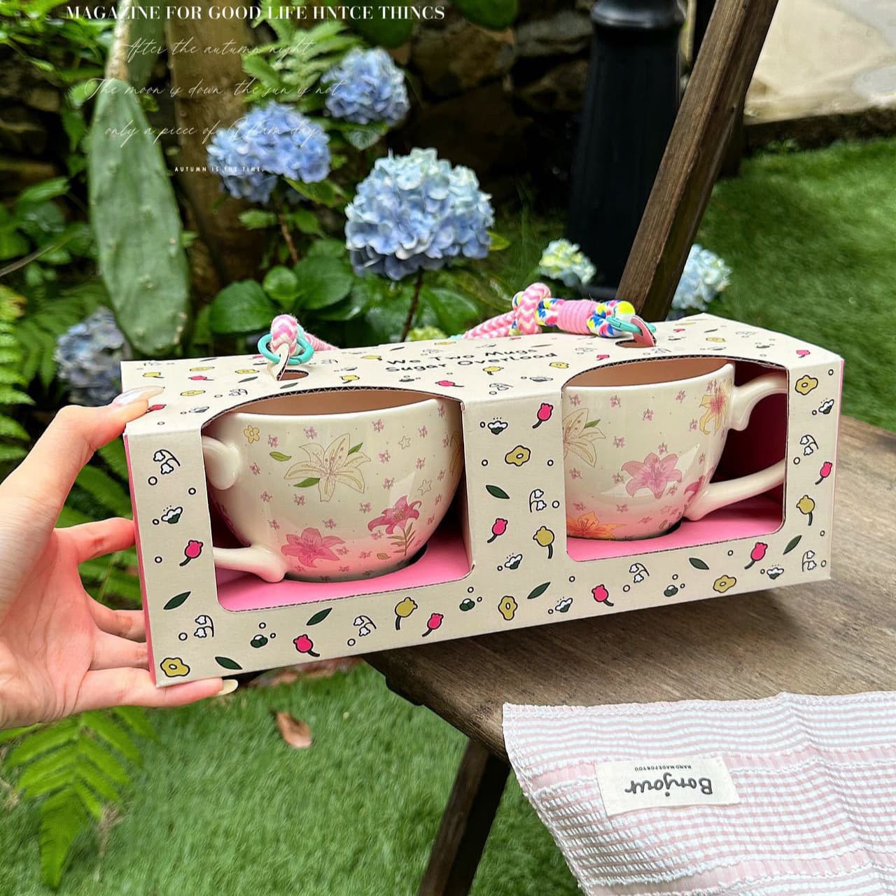 New Ins Style Minimalist Cream Lily of the Valley Starry Couple Mugs Gift Set
