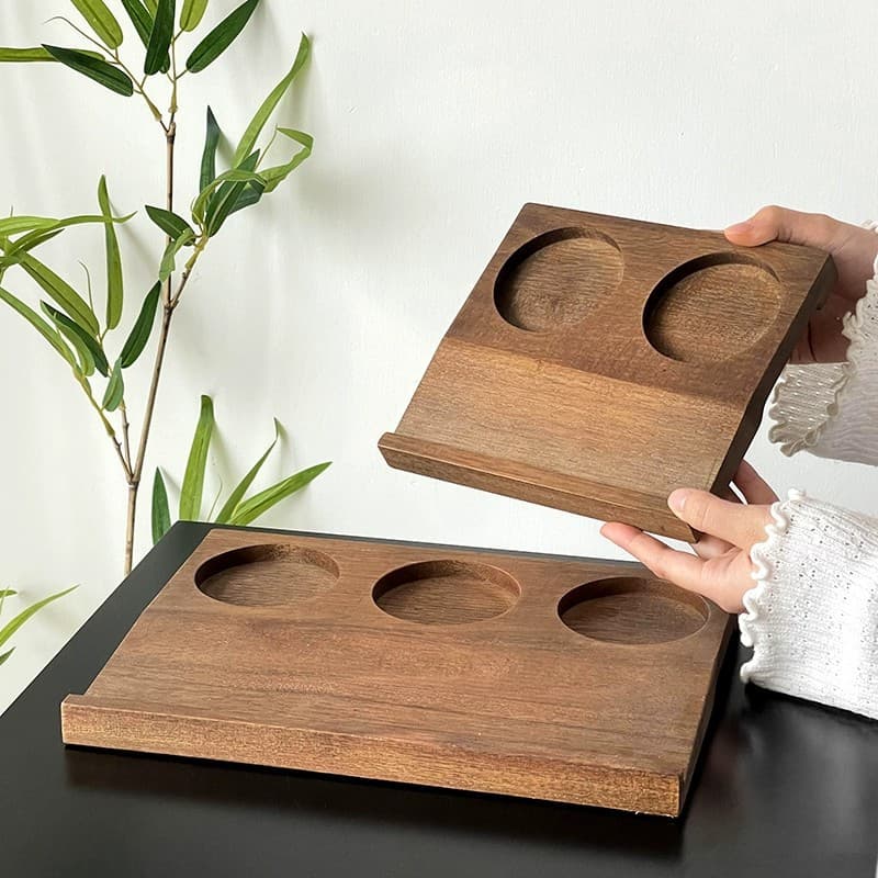 Coffee Cup Tray, One Bean, Three Drink Trays, Three-Hole Coffee Wooden Tray, One Tea, Three Drink Cups, Saucer, Cocktail Tray