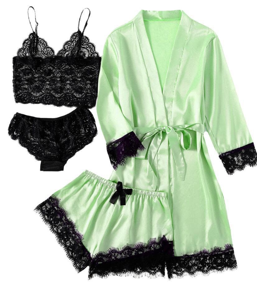 2021 New European and American Women's Pajamas 4-Piece Set Sexy Camisole Dress Set Homewear Lace Pajama Set