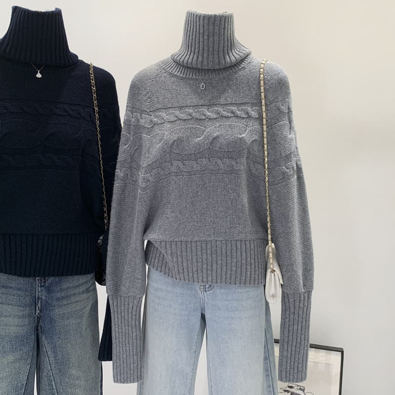 Lazy Style Cowl Neck Cable Knit Sweater for Women 2025 Autumn Winter Loose Batwing Sleeve Plus Size Knitwear Elegant Top