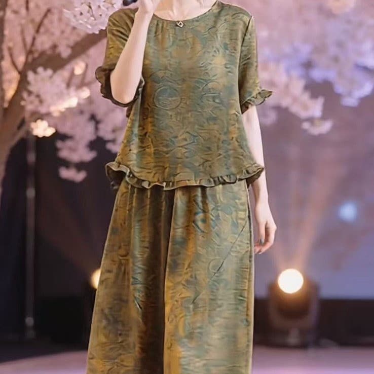2026 New Ethnic Style Vintage Plus Size Women's Suit Summer Loose Two-Piece Set Literary