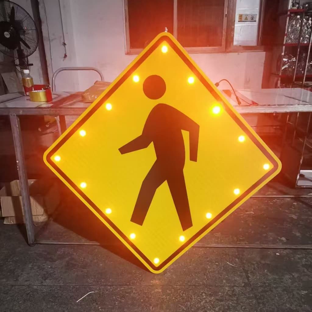 Solar-Powered Pedestrian Signs, LED Single-Person Indicators for Export, Zebra Crossing Self-Luminous Markers