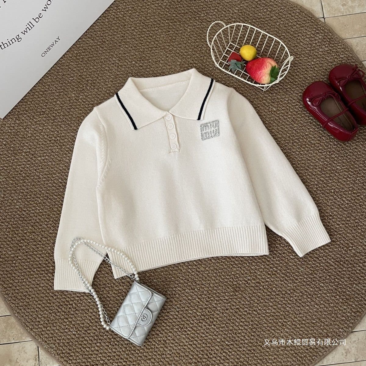 Boys' sweater 2025 autumn/winter new lapel knit shirt beige navy blue in stock casual rabbit hair