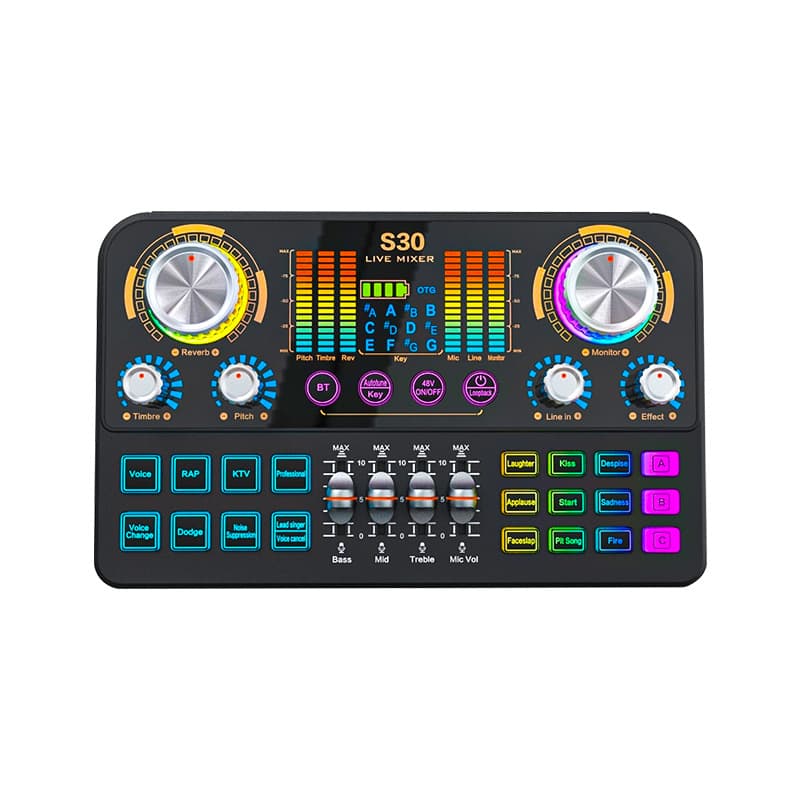 New Mixer S30 Sound Card XLR Interface 48V Powered Microphone Instrument Bluetooth Accompaniment Custom Recording