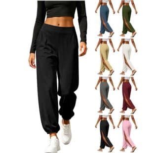2026 New Women's Solid Color Sports Casual Elastic Waist Side Slit Yoga Sports Long Pants