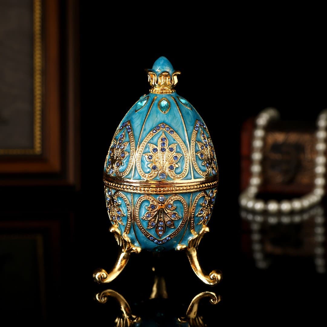 Classic Metal Enamel Faberge Egg Russian Egg Niche Jewelry Storage Box Light Luxury Home Decor Ornament