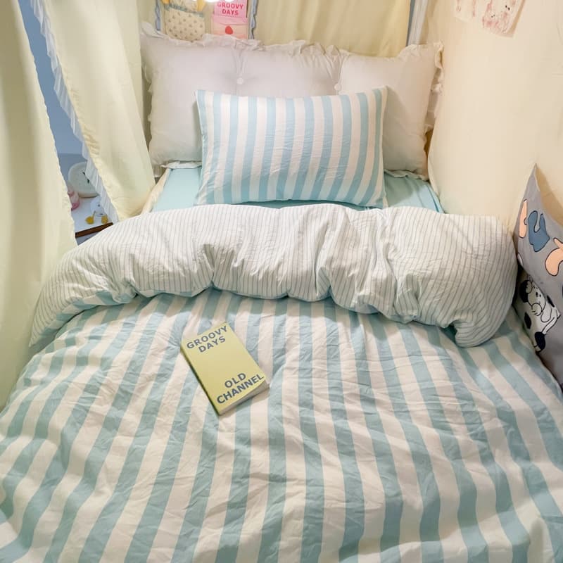 College Dorm Bedding 3-Piece Set Twin Sheet and Comforter Cover Ins Style Washed Cotton Non