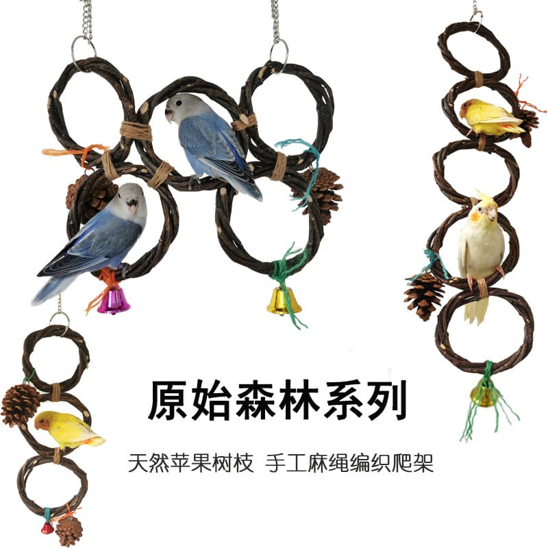 Parrot Hanging Ring Bird Apple Branch Handwoven Ring Bird Cage Toy Pet Parrot Chew Toy