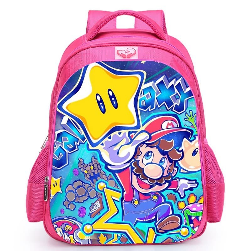 Graffiti Style Mario Galaxy Series Backpack for Elementary School Girls Cartoon Backpack Children's Spine Protection Backpack