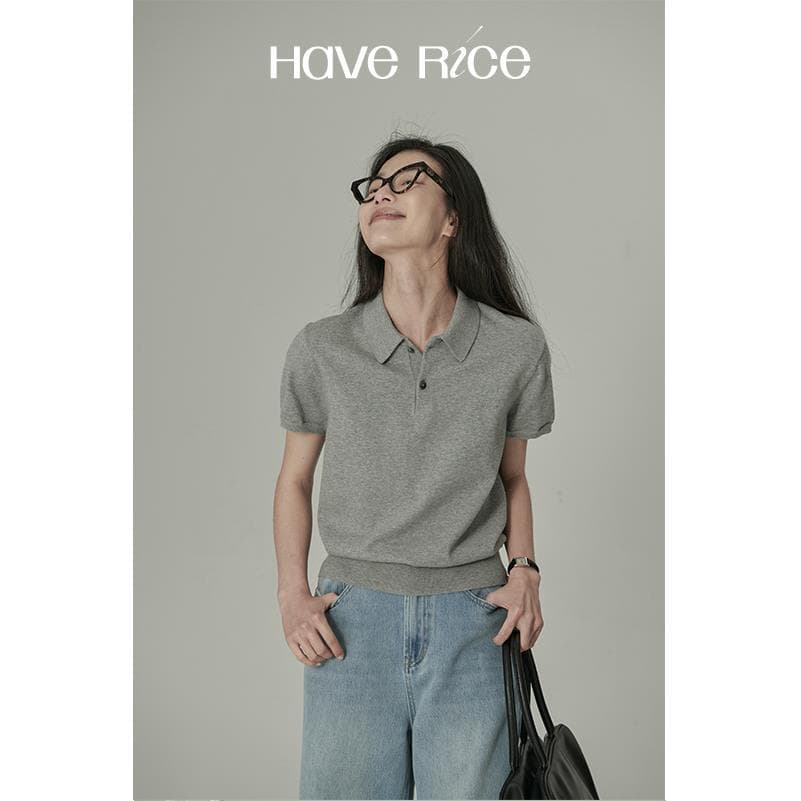 HAVERICE Restaurant Intellectual 2026 New Classic 2.0 Retro Knit Short Sleeve T-Shirt Polo Shirt for Women