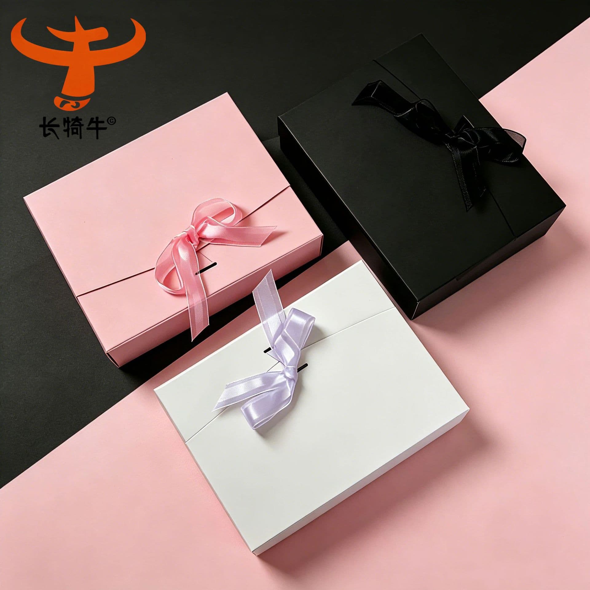 Pure Color Folding Box Christmas New Year Gift Box Flip Cover Style Butterfly Knot Stock Available Color Options White Black Pink