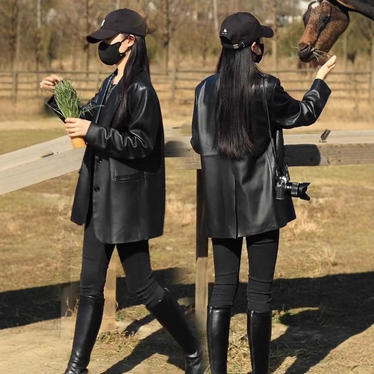 Blazer Leather Jacket for Women 2025 Fall/Winter New Mid-Length Casual Fashion Black Motorcycle Jacket