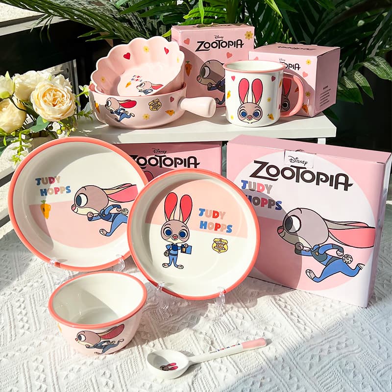 Disney Zootopia ceramic dishes set children's household high-value cartoon plates and bowls
