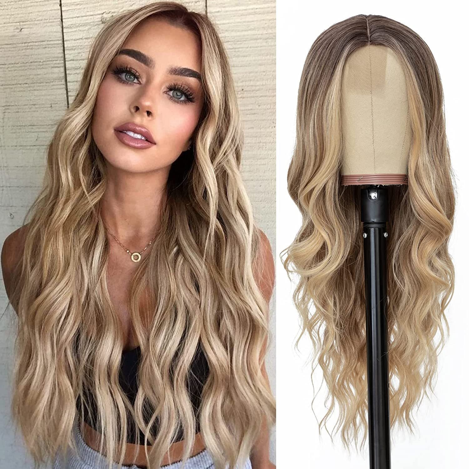 Cross-border European and American Small Lace Wig Ombre Blonde Middle Part Big Wave Long Curly Wig Lace Wigs