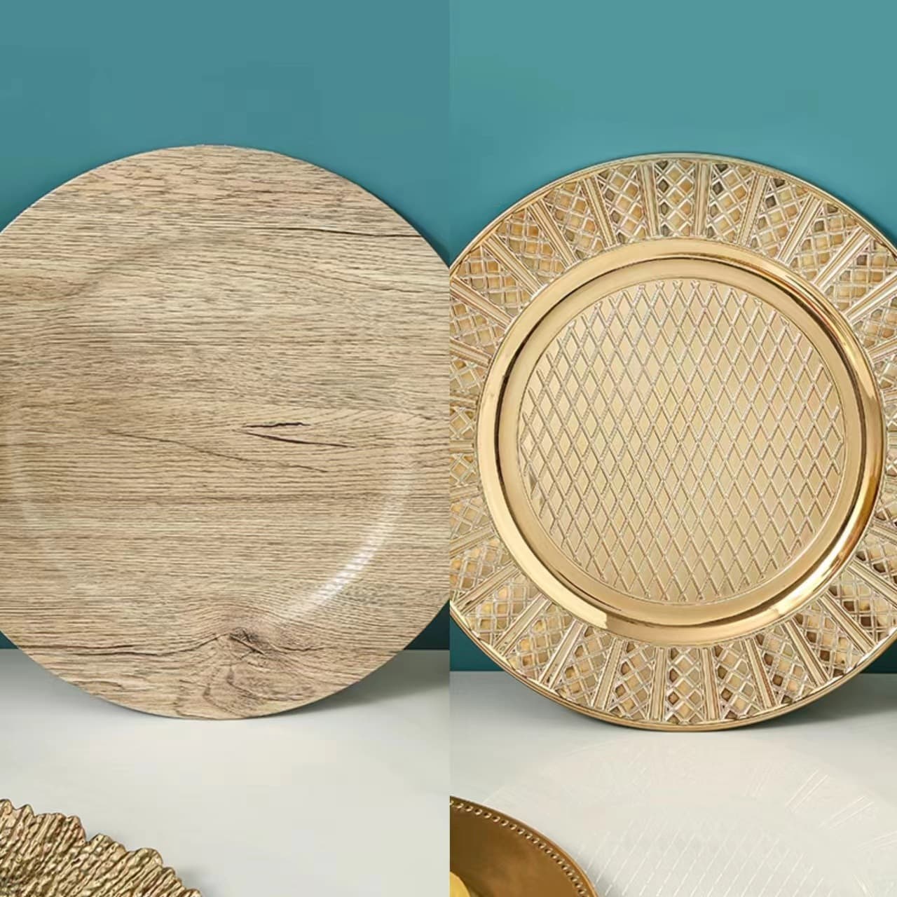 13-inch Plastic Charger Plates for Wedding, Party, and Hotel Decoration