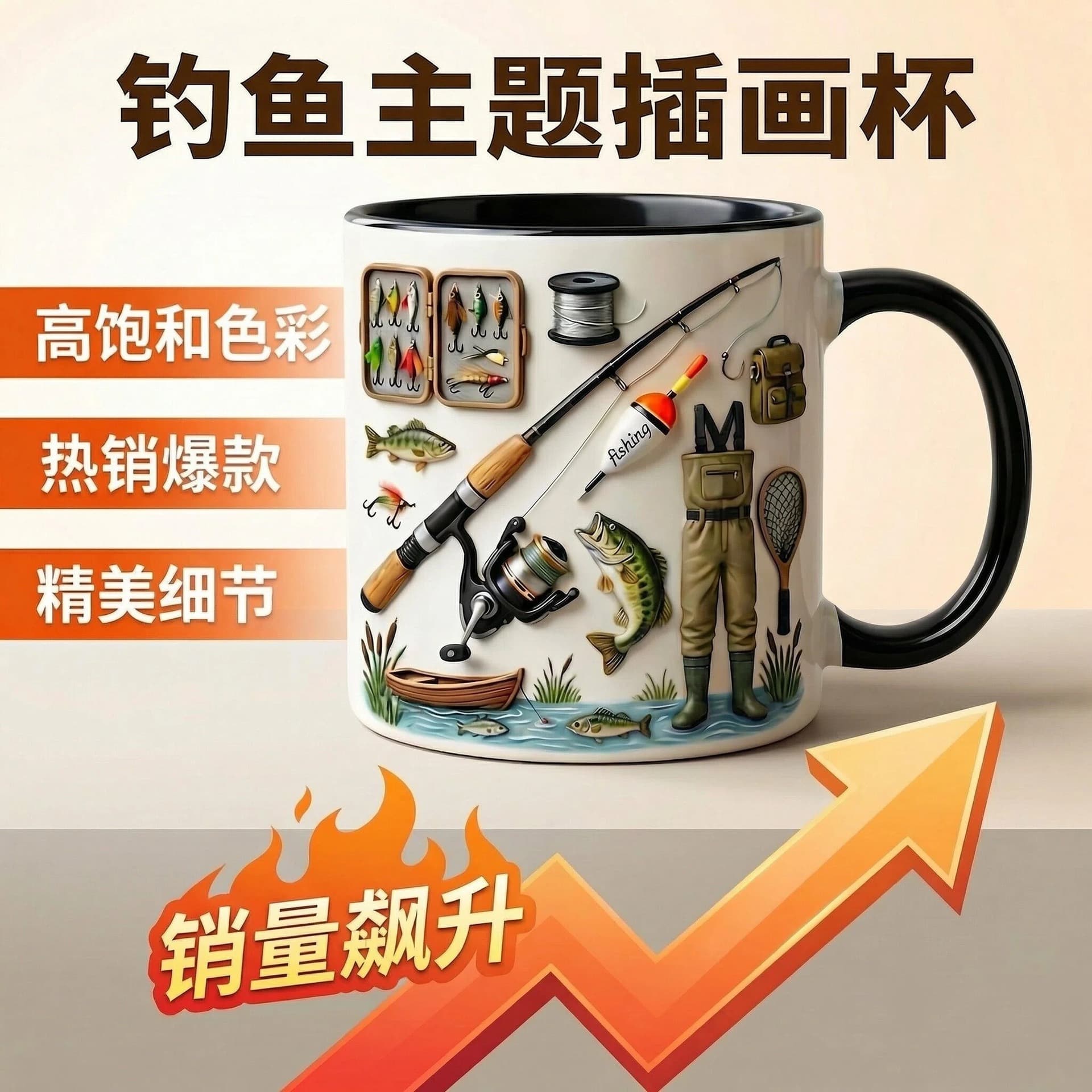 New Cross-Border Fishing Mug - Fishing Theme Ceramic Mug, Creative Coffee Cup for Office and Home