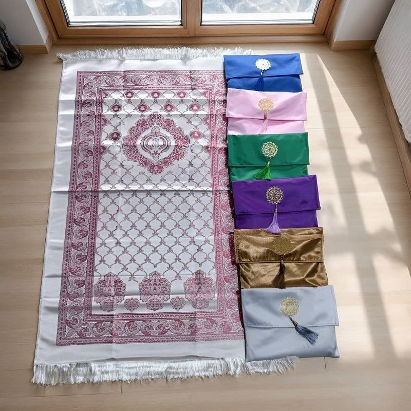 Cross-border Malay best-selling prayer blanket gift festival imitation silk jacquard 110*70 ground prayer portable multi-color prayer blanket drop shipping