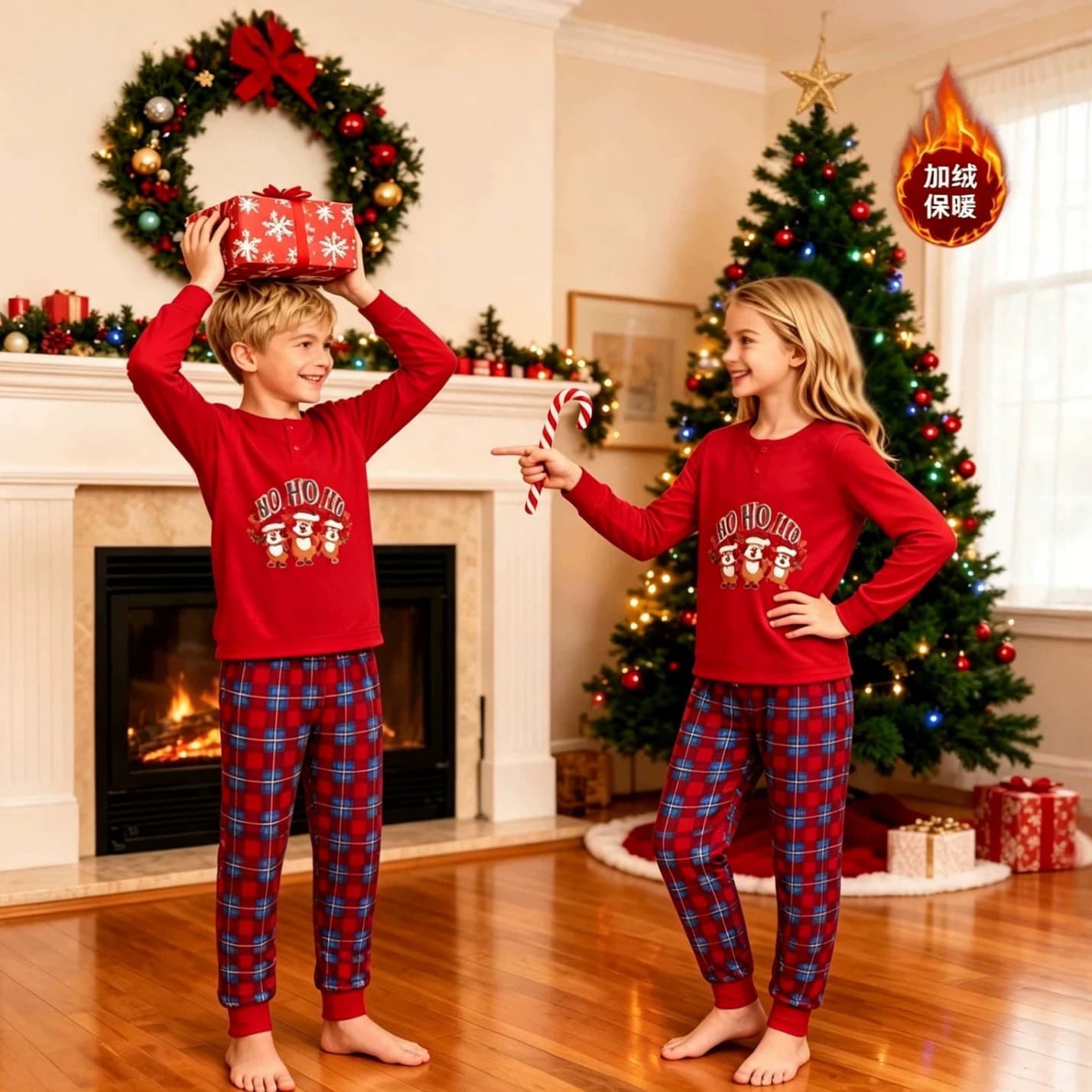 Christmas Kids Pajama Set Cartoon Print Long Sleeve Pants Loungewear for Boys and Girls Autumn Winter Cross-border New