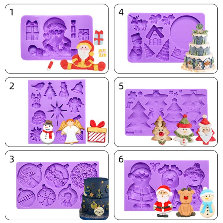 Christmas Fondant Chocolate Decoration Mold - Santa Claus, Snowman, Tree, Star, Sweater Knit Texture Silicone Mold