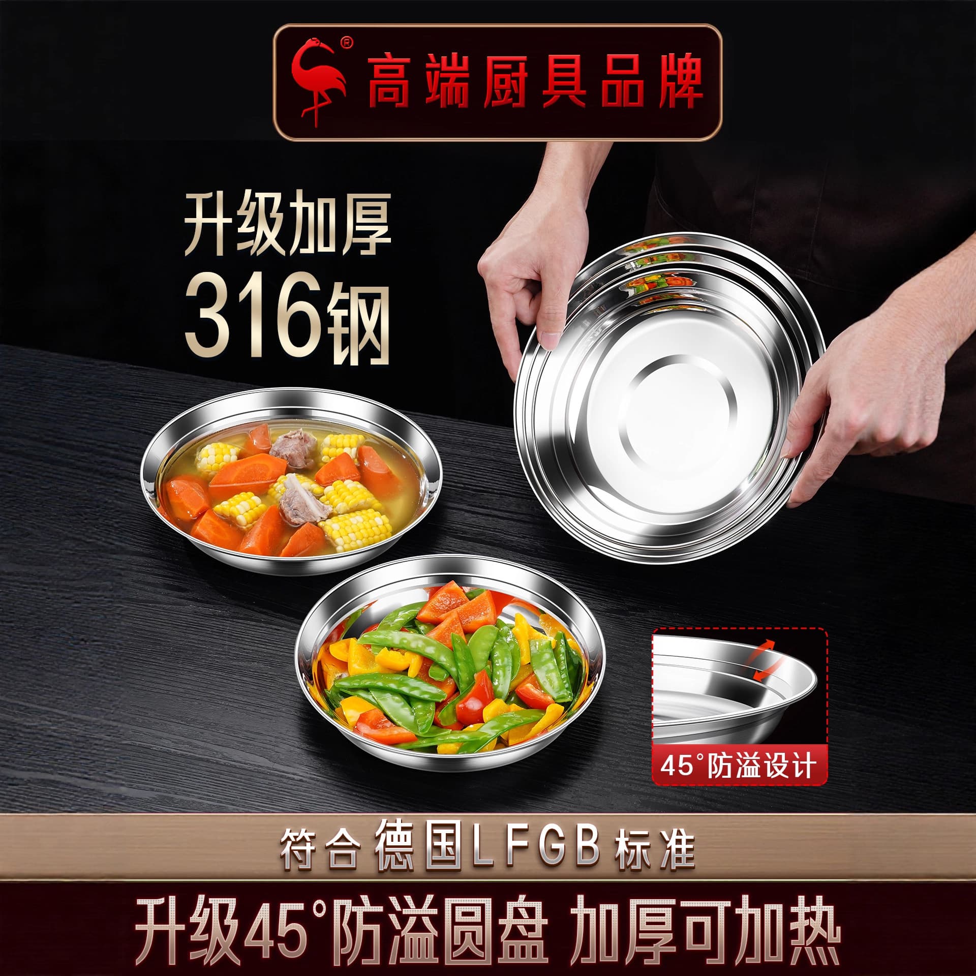 SIS Gang® 304 Stainless Steel Thick Round Deep Dish for Desserts, Salads, Breakfast Soups, and Meals