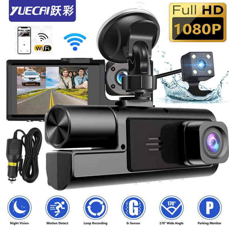 Car Dashcam 3 Cameras Full HD 1080p Three Lens Rearview Image Parking Monitoring Vehicle DVR Car Accessories