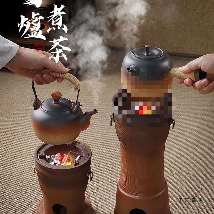 Chaozhou Retro Tall Charcoal Stove, Ceramic Kettle, Tea Pot, Electric Charcoal Dual-Use Teapot, Tall Red Clay Charcoal Stove