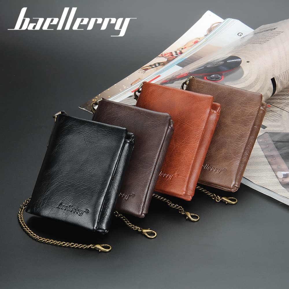 BAELLERRY Men's Casual Short Tri-Fold Wallet with Multiple Card Slots, Zipper, Anti-Magnetic Leather, Premium Feel Coin Purse
