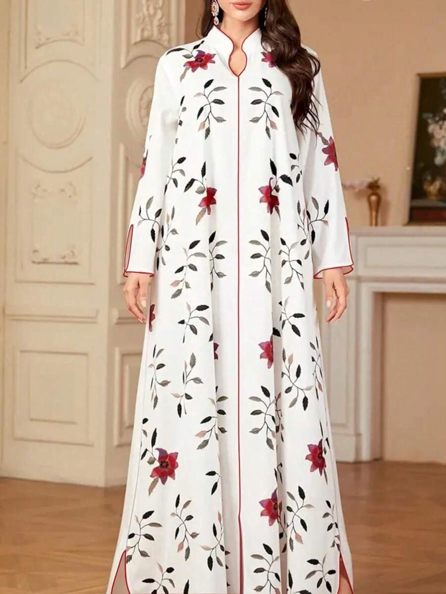 New Turkish Floral Print Elegant Long Dress for AliExpress Amazon Export