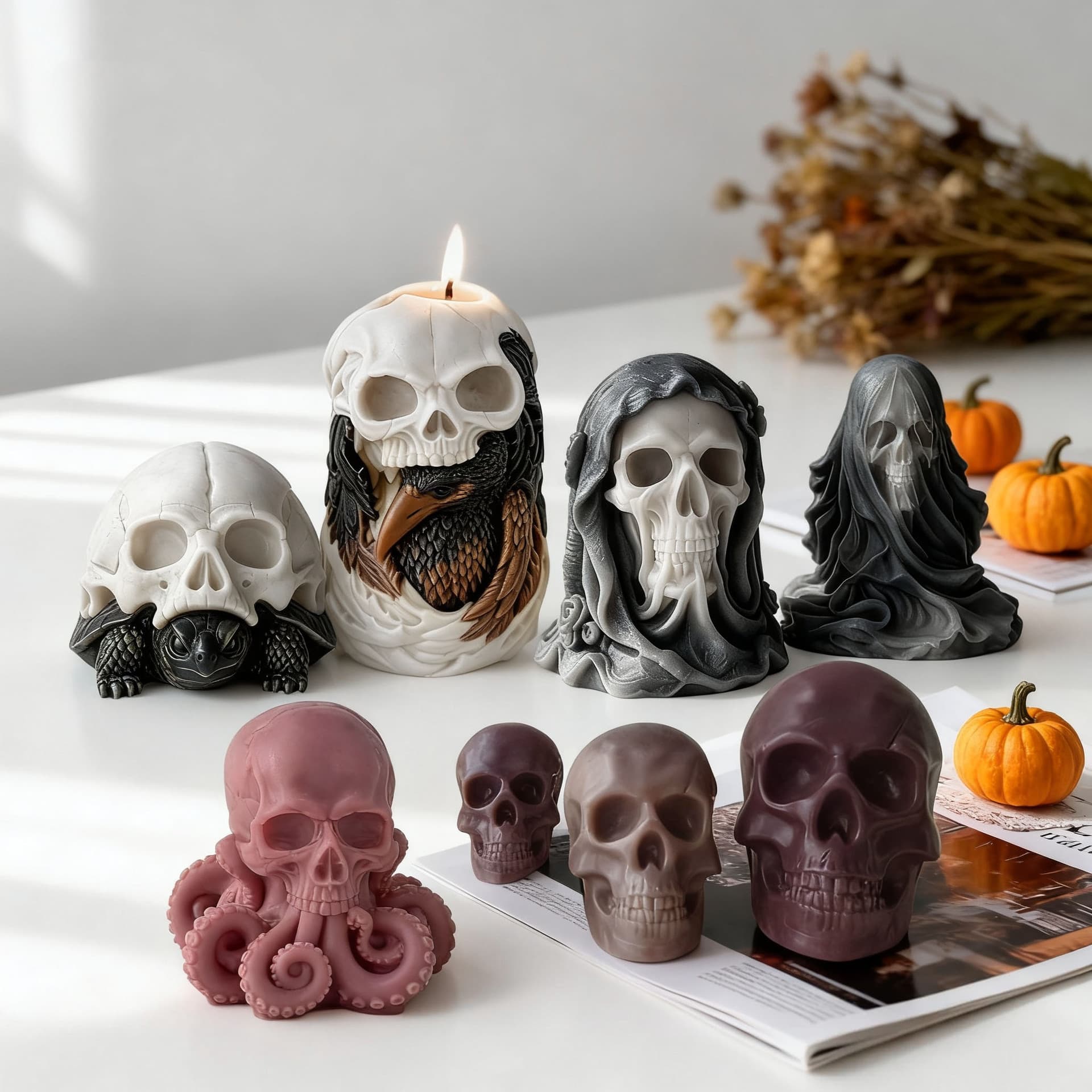 Jiahuimei Halloween Skull Aromatherapy Candle Mold DIY Skull Plaster Resin Decoration Ornament Mold