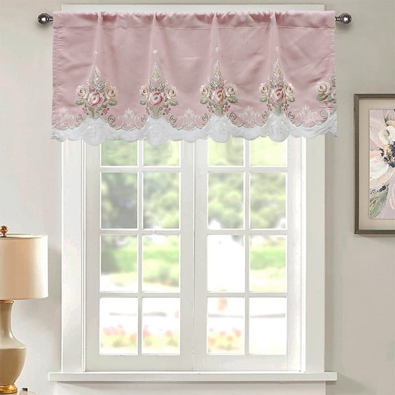Cross-border New Pink Rose Patchwork Kitchen Partition Coffee Short Curtain Fresh Finished Rod Pocket Curtain