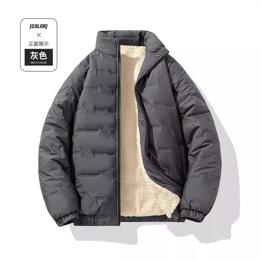 2024 New Men's Fleece-Lined Warm Jacket, Plus Size, Thickened Stand Collar Cotton-Padded Jacket, Trendy Brand, Loose Fit, Cross-Border Style
