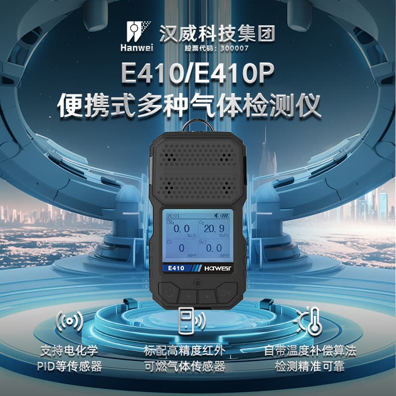 Hanwei E410 Portable Four-Gas Detector, Four-in-One Methane Infrared Sensor, Oxygen, PID, Hydrogen Sulfide, CO