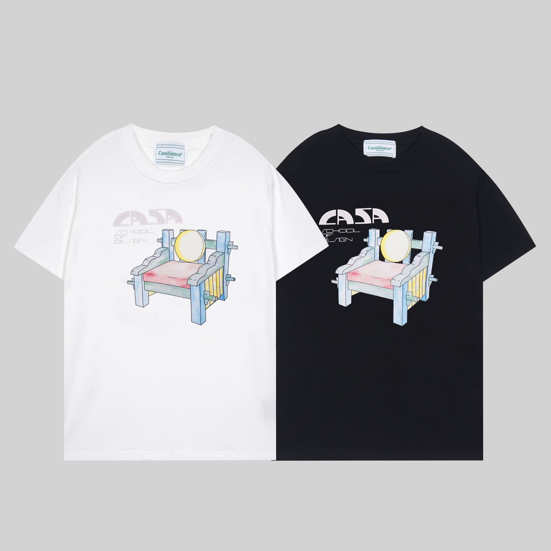 2023 Summer Casablanca Short Sleeve T-Shirt, Cross-border Streetwear Artistic Stool Logo Print Oversized T-Shirt