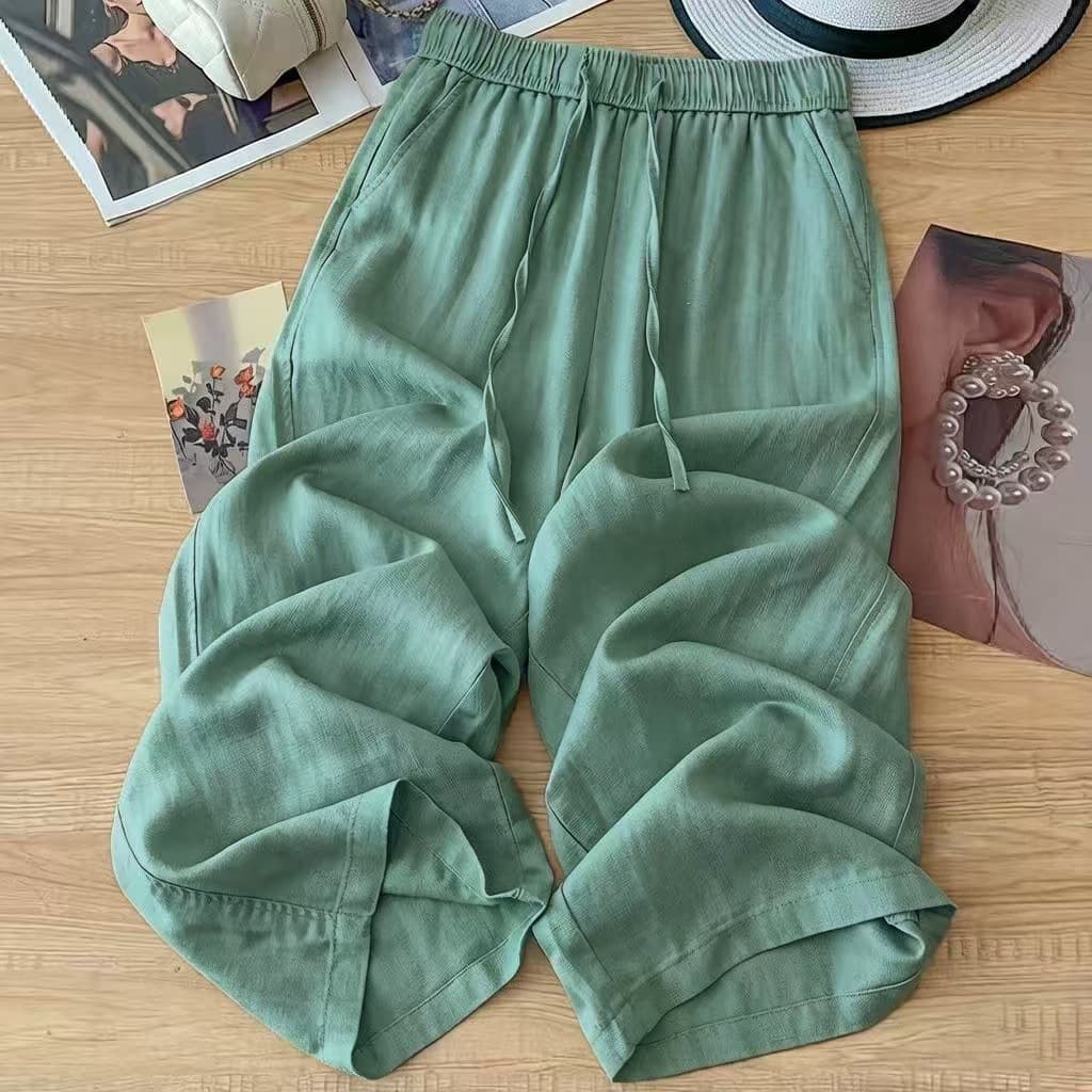 Linen wide leg pants for women 2026 new summer simple and comfortable plus size cotton and linen pants ice silk breathable casual pants