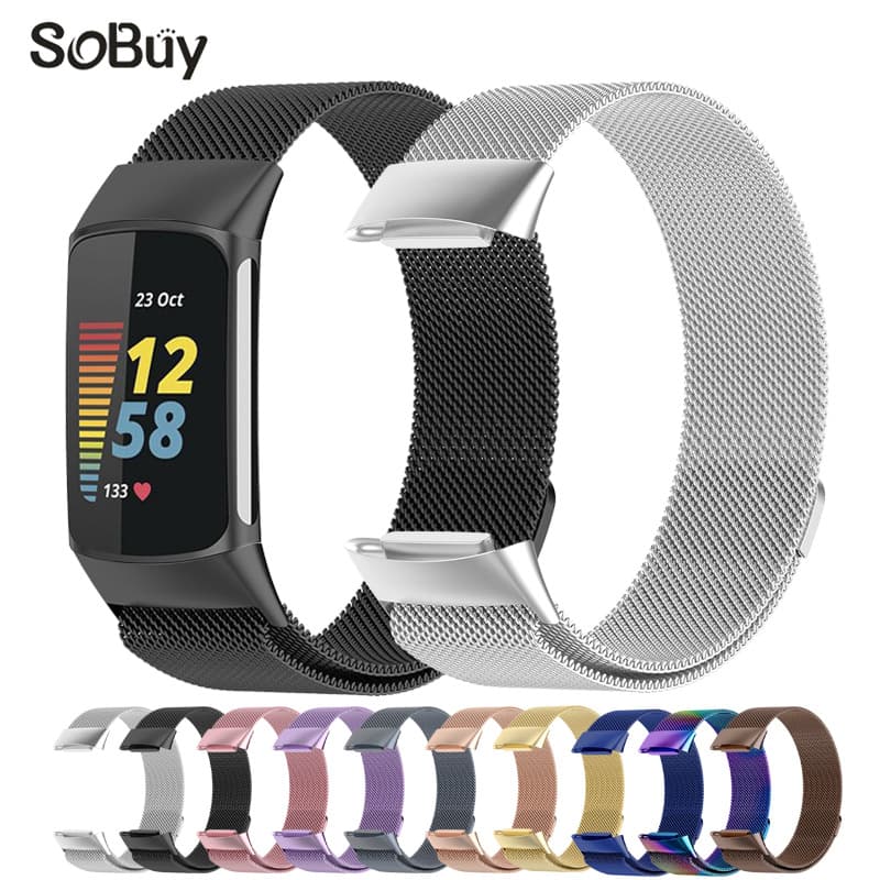 Compatible with Fitbit Charge 6 Band Stainless Steel Metal Bracelet, Charge 5 Milanese Loop Strap