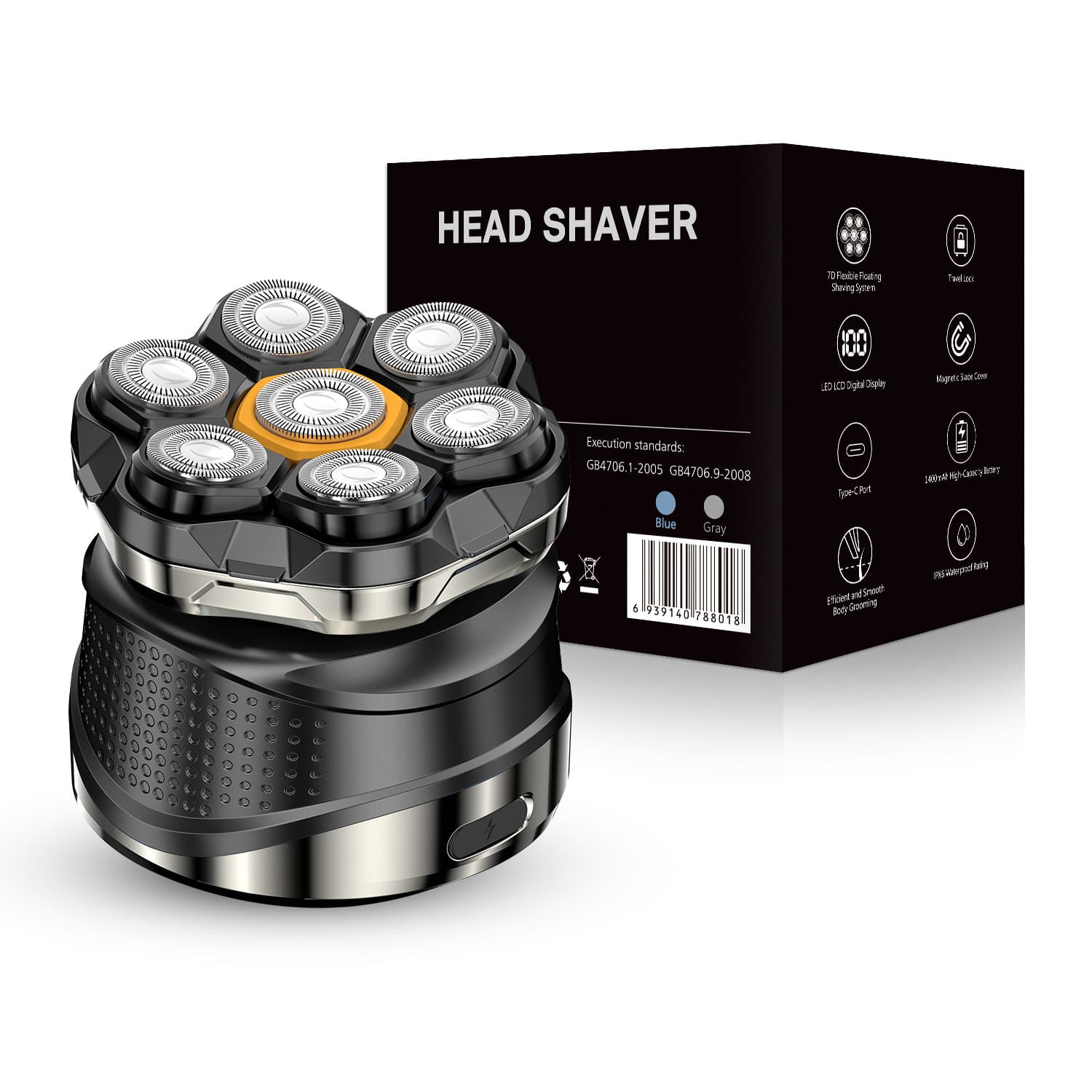 Magnetic Rotating 7-Blade Hair Clipper, Full Body Washable, Type-C Interface, Fast Charging, Cross-Border Shaver