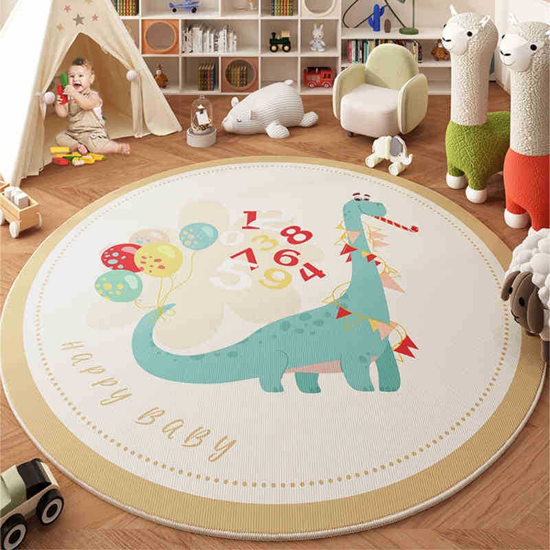 Cartoon Carpet Stain-Resistant Easy Care Kids Room Baby Crawling Mat Cool Anti-Slip Round Crystal Pile Rug for Bedroom