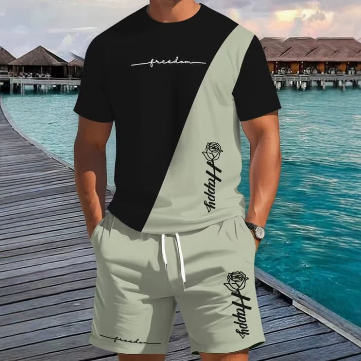 26 Cross-border Europe US Amazon Mercado Libre Men's Casual 3D Short Sleeve T-Shirt and Shorts Set Fashion Daily Set
