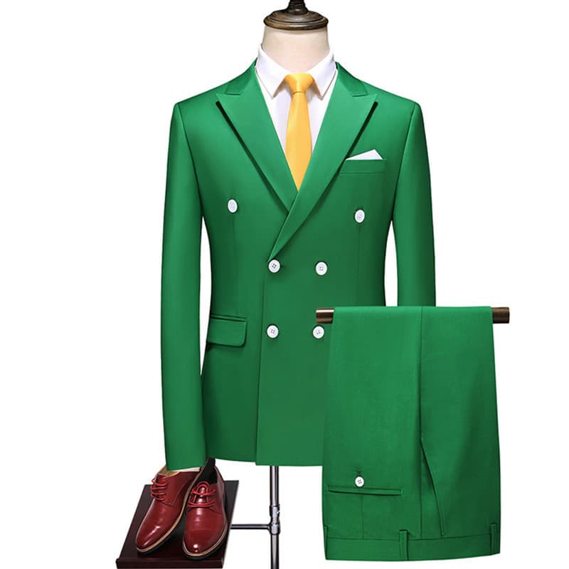 Men's Double-Breasted Suit Two-Piece Set, Solid Slim Fit Suit for Export, AliExpress