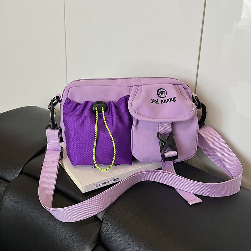 Workwear Style Sports Small Square Bag for Women 2025 Autumn Color-Blocking Crossbody Shoulder Bag Multi-Pocket Fabric Bag Versatile for Daily Use