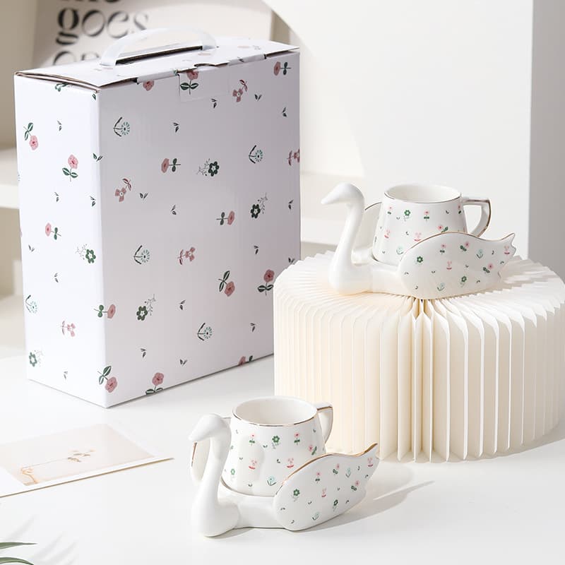 Creative Floral Gold Painted Swan Coffee Cup & Saucer, Espresso Cup, Afternoon Tea Gift Set, Household Coffee Cup & Saucer