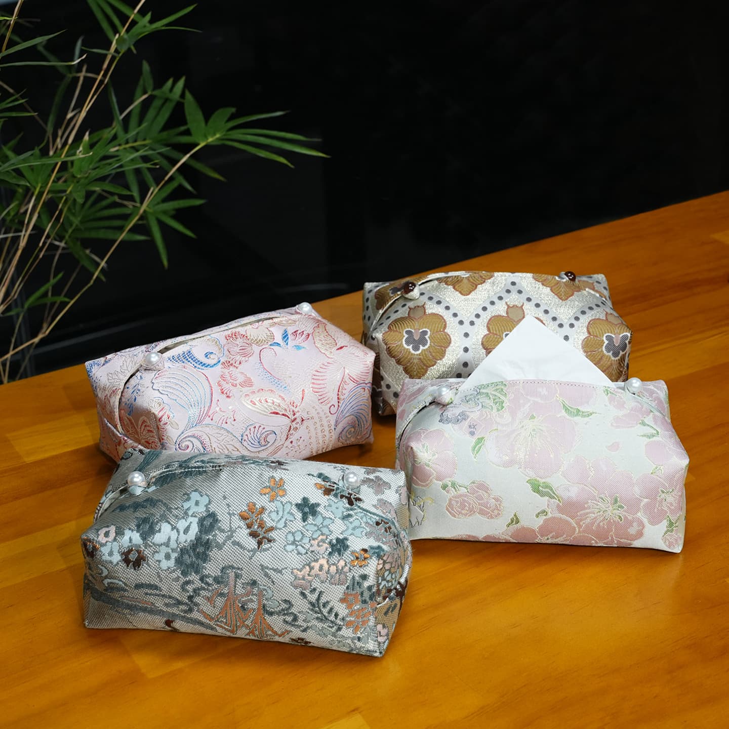 Chinese Brocade Tissue Storage Box, Fabric Light Luxury Tissue Box, Chinese Style Tea Room Car Tissue Box, Household Tissue Bag