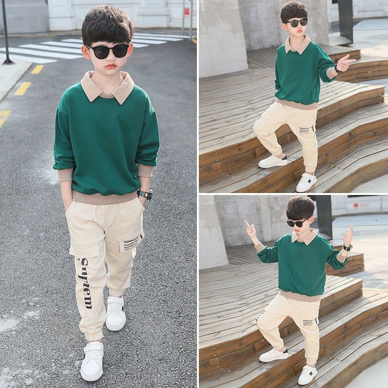 Children's Boys' Autumn Outfit 2026 New Style Middle Big Boy Spring Autumn Korean Trendy Student Wear