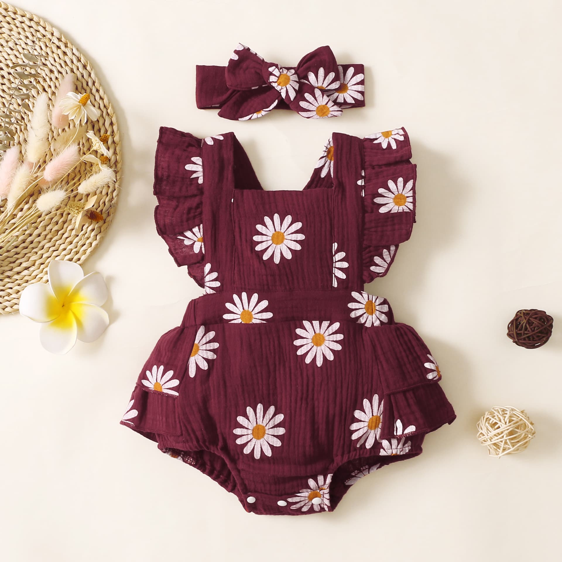 Ins Baby Spring/Autumn 2022 New Korean Style Hot Trend Sleeveless Floral Print Baby Girl Triangle Bodysuit