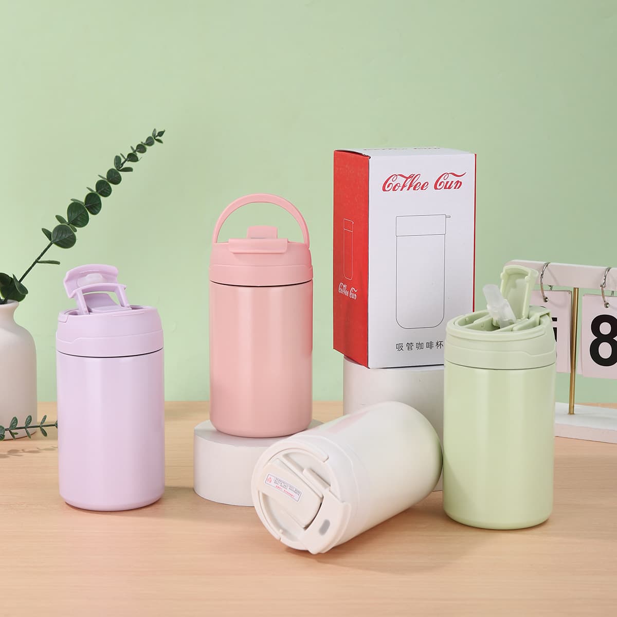 New 304 Stainless Steel Tumbler with Handle and Dual Drinking Lids, Large Capacity Portable Outdoor Coffee Cup, Car Straw Cup