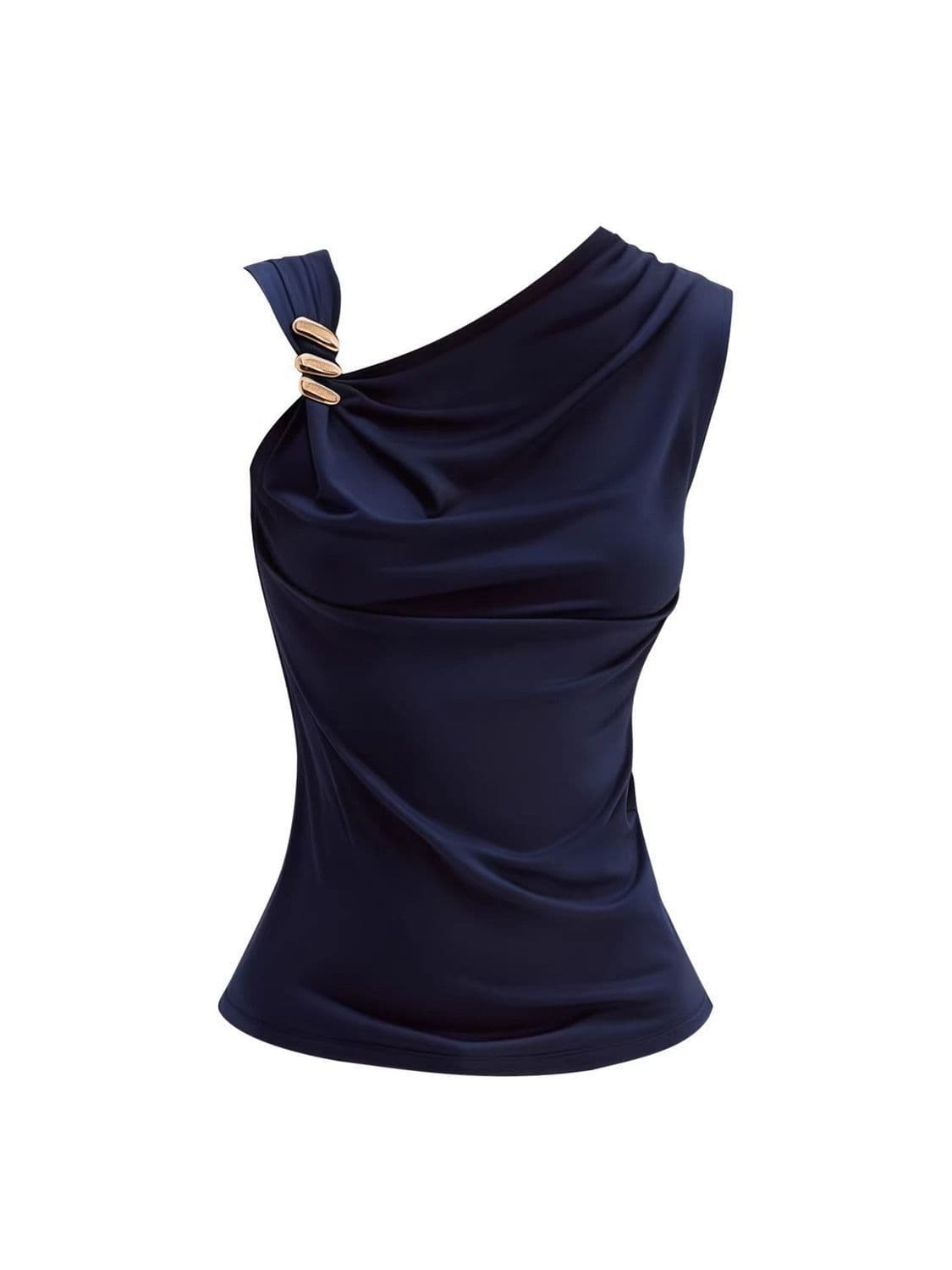 Edgy Irregular Structured Off-Shoulder Vest Top for Women Summer Niche Design Metal Buckle Slim Fit Tops