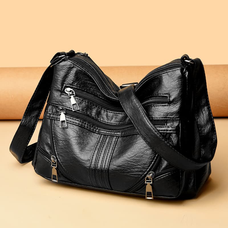 Soft Leather Crossbody Bag for Middle-Aged and Elderly Women Casual Single Shoulder Backpack with Multiple Compartments