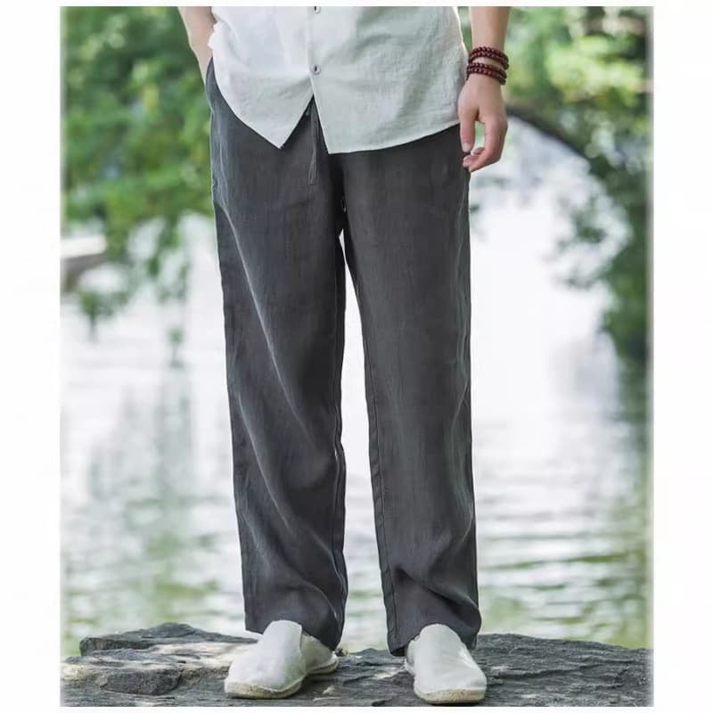 Linen Pants for Men Summer Thin Breathable 2026 New Young and Middle-Aged Cotton Linen Wide-Leg Casual Trousers Plus Size Trendy Brand