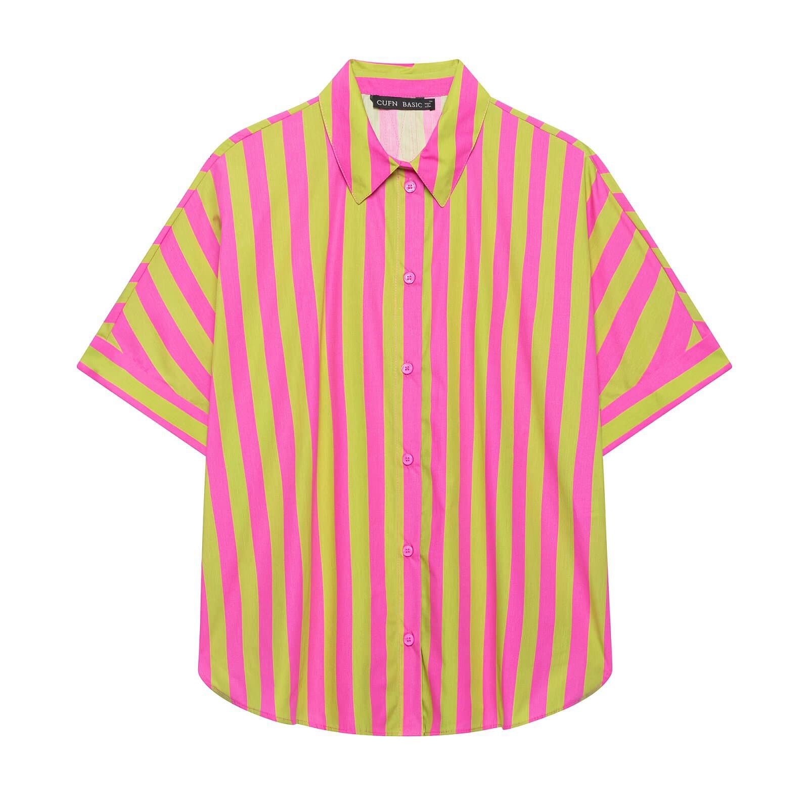 TAOP&ZA Women's 2026 Autumn New Fashion Bright Color Contrast Striped Loose Slim Shirt 7080320